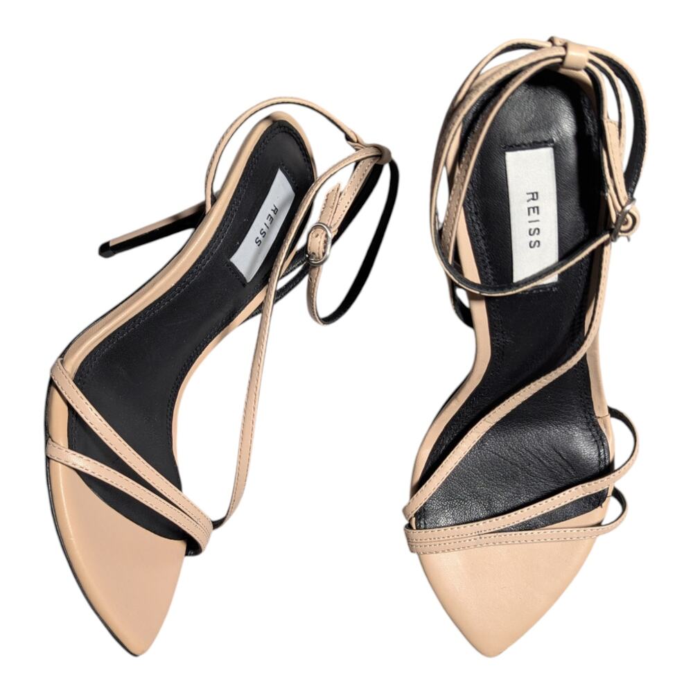 Reiss Adela Blush Nude Leather Strappy Stiletto Heel Pointed Toe Sandals 38 7.5